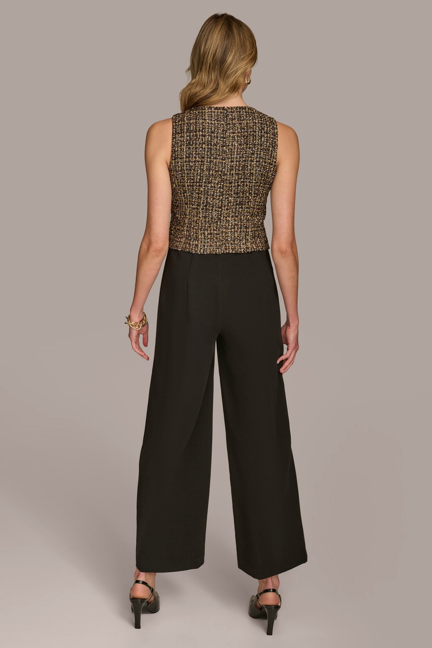 (image for) ELEGANT V NECK TWEED VEST TOP JUMPSUIT